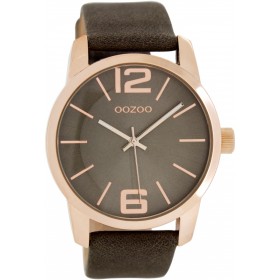 OOZOO Timepieces 43mm Rosegold Browngrey Leather Strap C7418